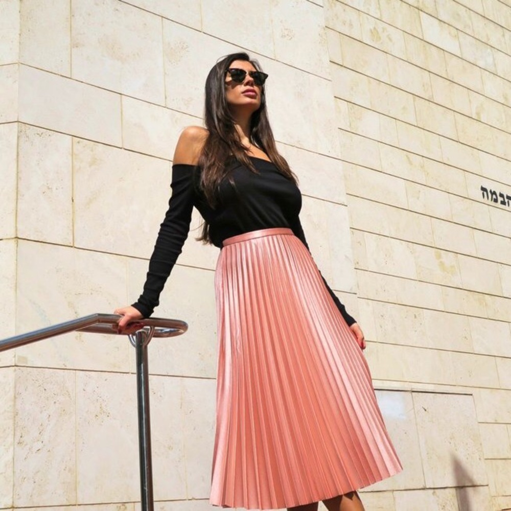 NWT Zara Shiny Pink Accordion Pleated Midi Skirt - Picture 8 of 8
